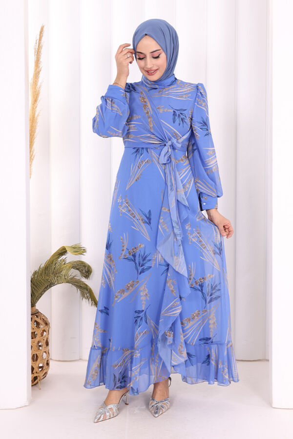 Leaf Print Chiffon Modest Dress (available in 2 colors)