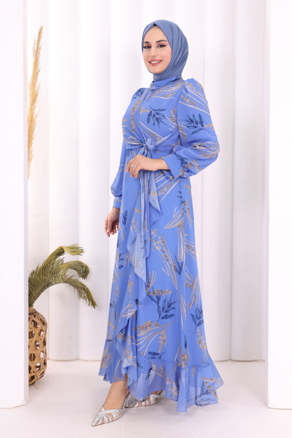Leaf Print Chiffon Modest Dress (available in 2 colors)