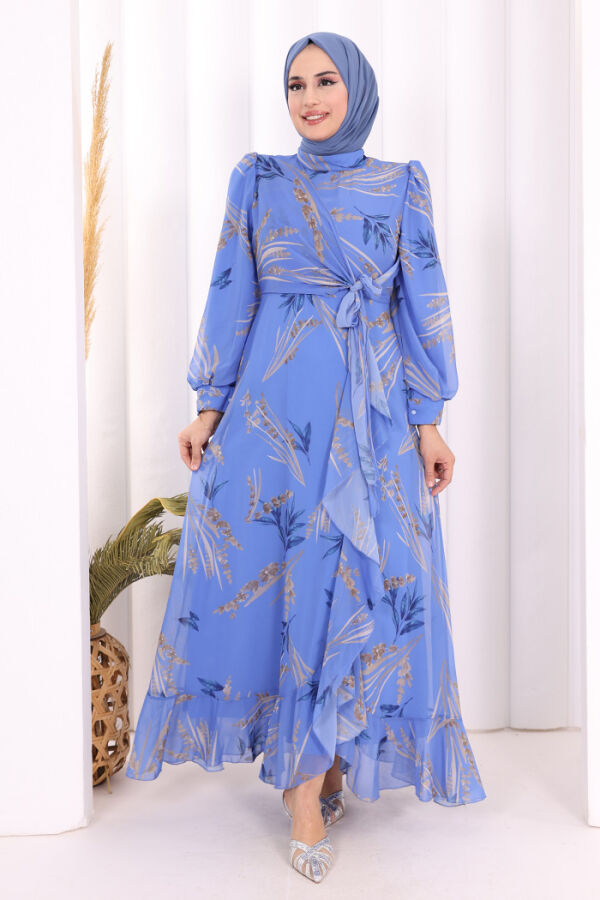 Leaf Print Chiffon Modest Dress (available in 2 colors)