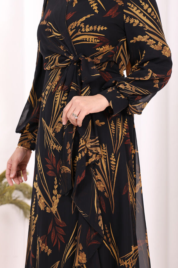 Leaf Print Chiffon Modest Dress (available in 2 colors)