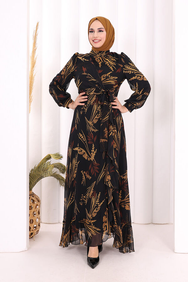 Leaf Print Chiffon Modest Dress (available in 2 colors)