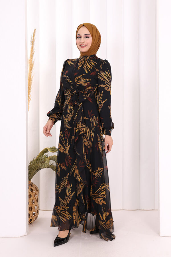 Leaf Print Chiffon Modest Dress (available in 2 colors)