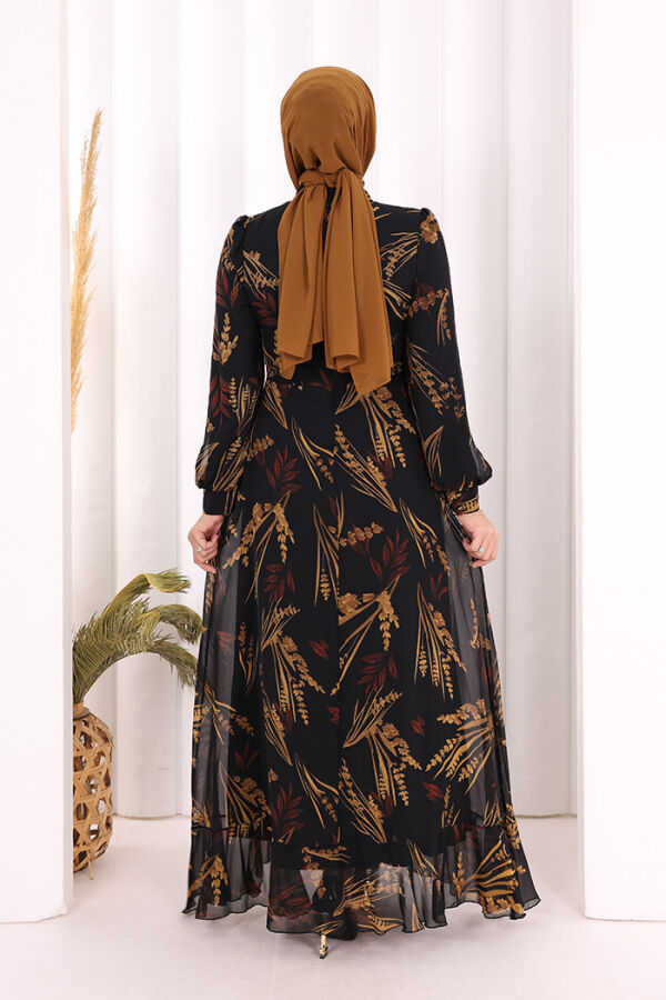 Leaf Print Chiffon Modest Dress (available in 2 colors)