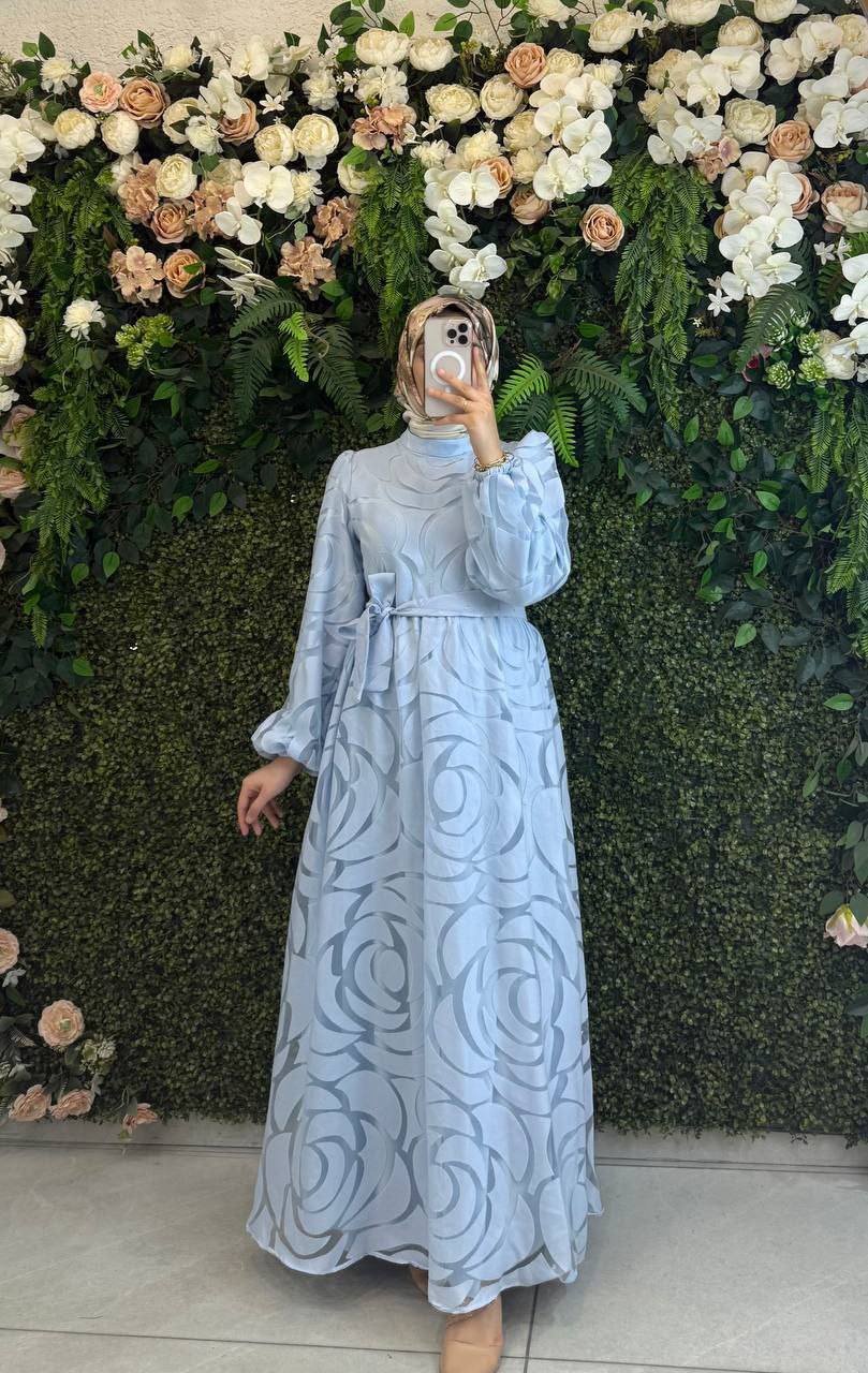Textured Rose Pattern Modest Dress (available in 2 colors)