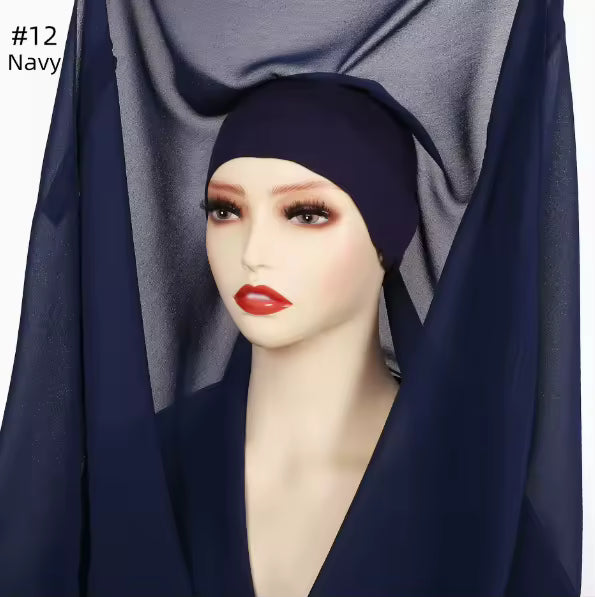 3 in 1 Flowy Chiffon Hijab Scarf Set (Hijab, Magnet Pins, Undercap)