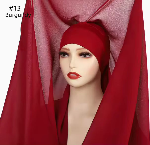 3 in 1 Flowy Chiffon Hijab Scarf Set (Hijab, Magnet Pins, Undercap)