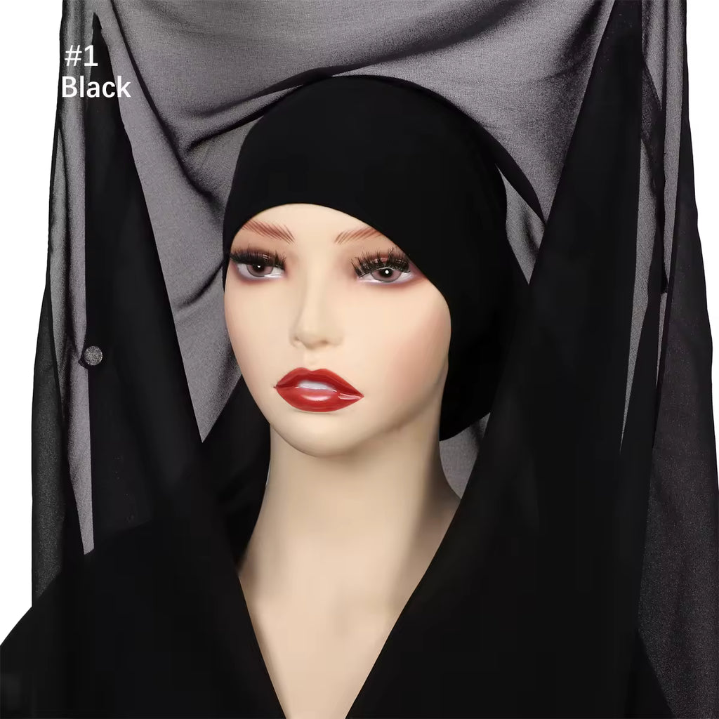 3 in 1 Flowy Chiffon Hijab Scarf Set (Hijab, Magnet Pins, Undercap)