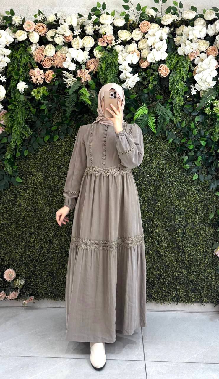 Embroidered Lace Detail Modest Dress (available in 2 colors)