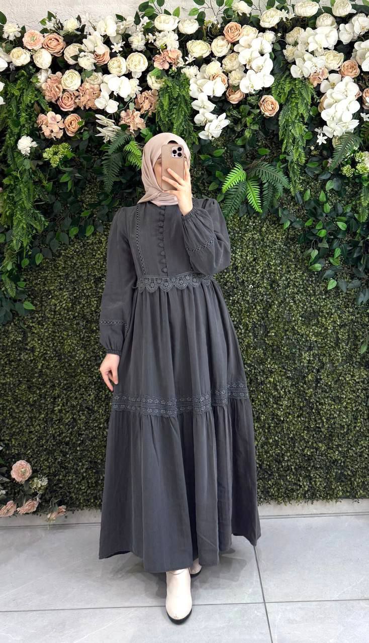 Embroidered Lace Detail Modest Dress (available in 2 colors)