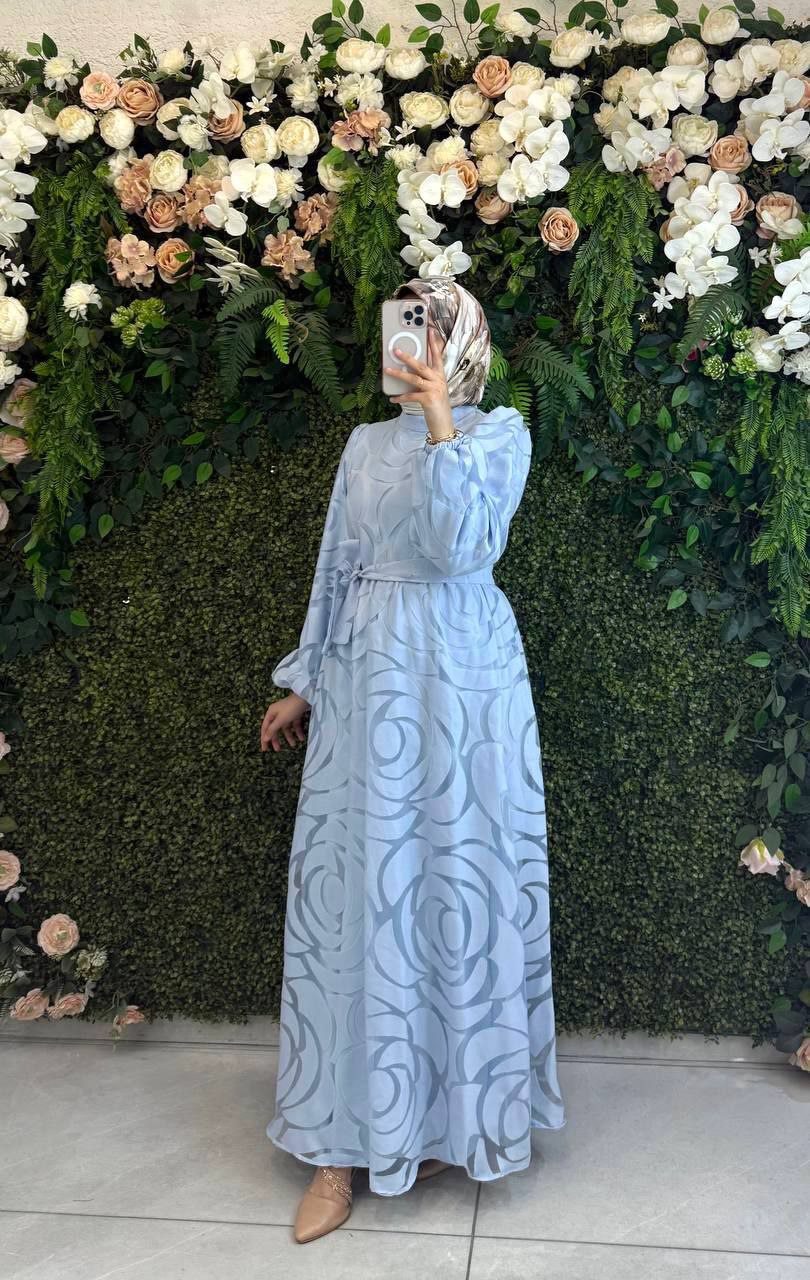 Textured Rose Pattern Modest Dress (available in 2 colors)