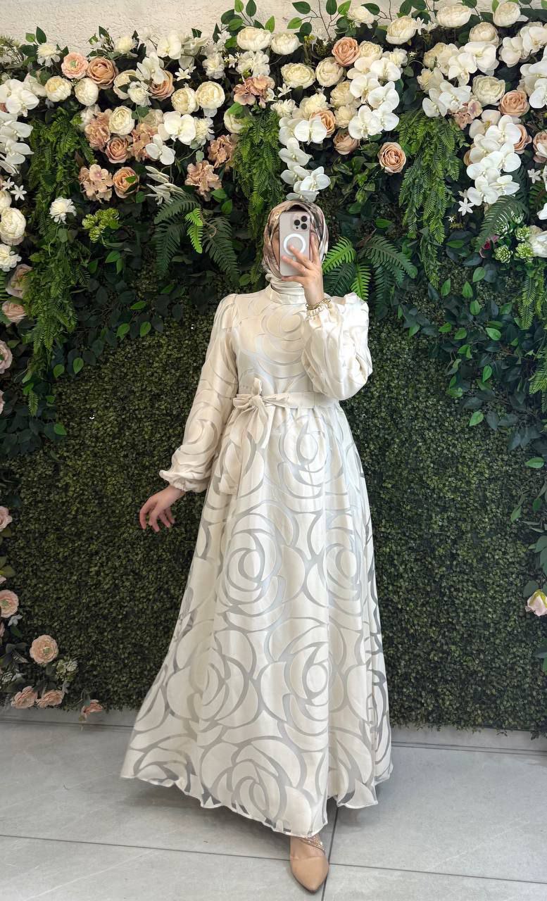Textured Rose Pattern Modest Dress (available in 2 colors)