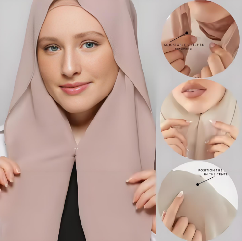 3 in 1 Flowy Chiffon Hijab Scarf Set (Hijab, Magnet Pins, Undercap)