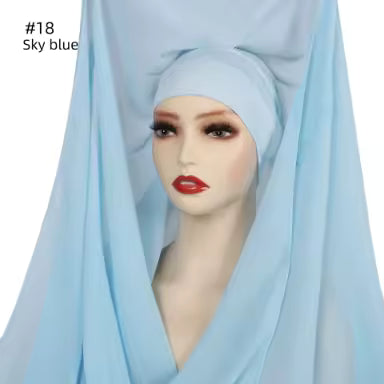 3 in 1 Flowy Chiffon Hijab Scarf Set (Hijab, Magnet Pins, Undercap)